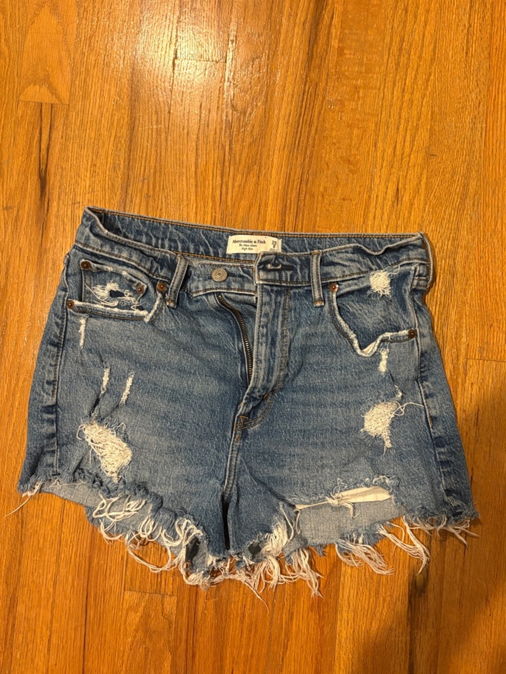 Abercrombie & Fitch Medium Blue Distressed Denim Cutoff Shorts